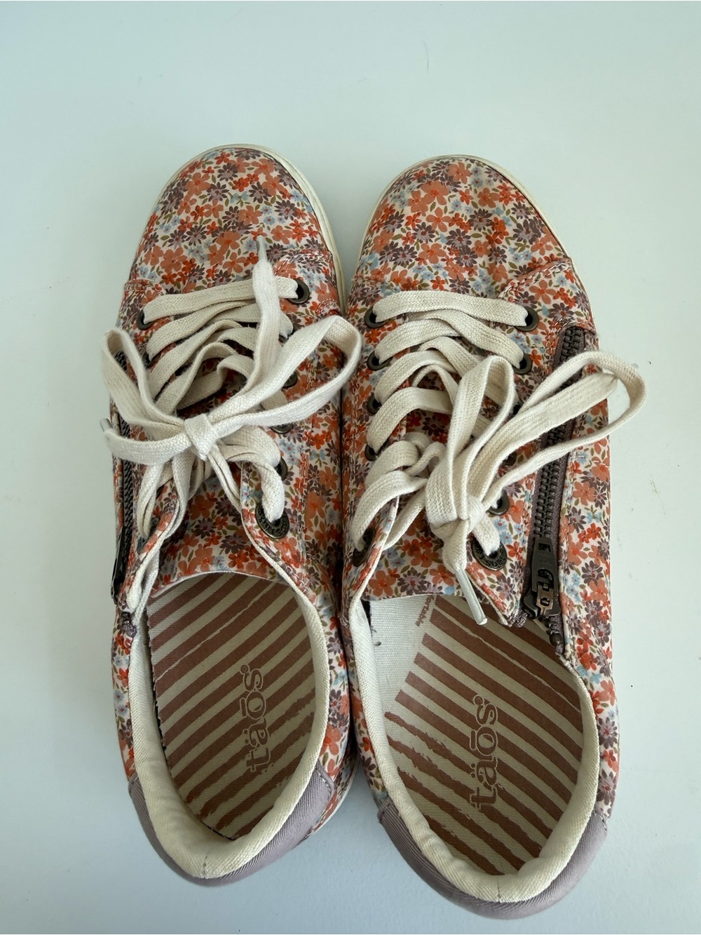 Taos Z Soul orange and brown floral sneakers with arch support
